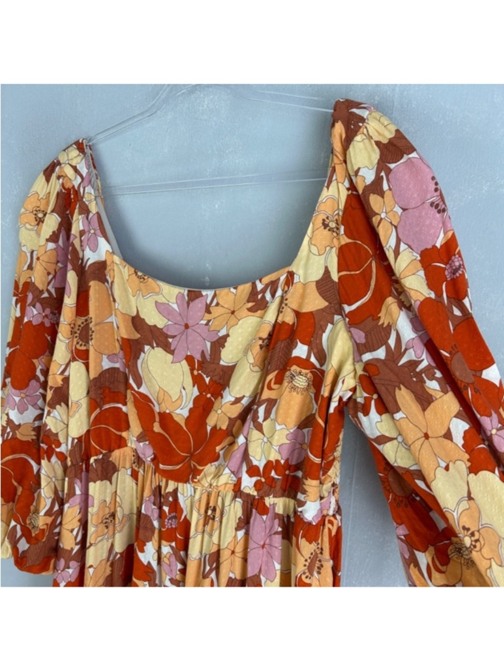 Show Me Your MuMu Orange Floral Puff-Sleeve Midi Dress - Picture 6 of 10